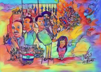 فنان تشكيلي مصري يعبر عن مأساة ومعاناة شعب الأحوازالذي حاولت إيران الفارسية طمس هويته 97 عاماً.