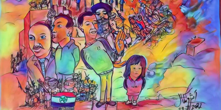 فنان تشكيلي مصري يعبر عن مأساة ومعاناة شعب الأحوازالذي حاولت إيران الفارسية طمس هويته 97 عاماً.